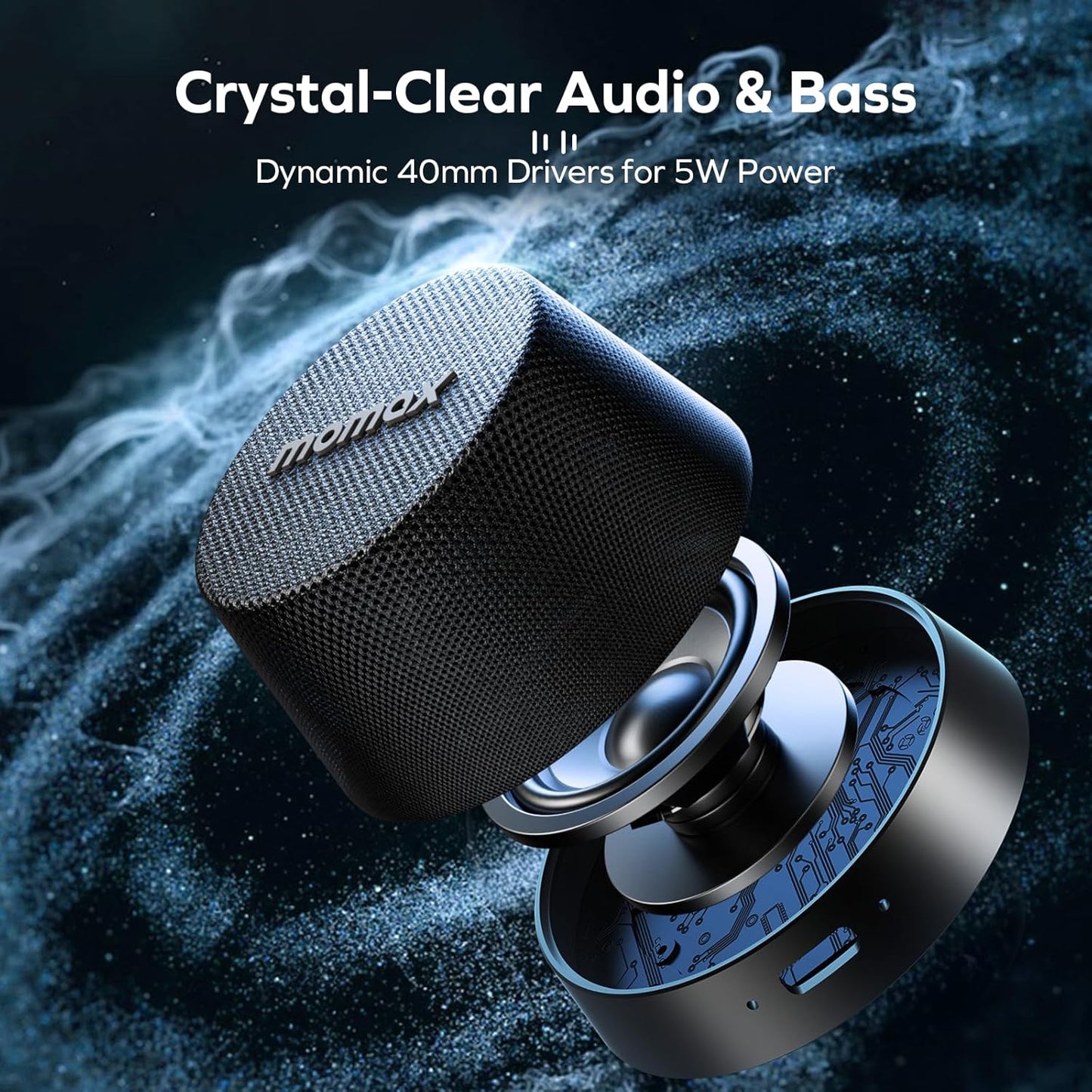 MOMAX Magnetic Portable Bluetooth Speaker - Mini Waterproof Shower Speaker with Bass, 12H Playtime, Outdoor Speaker True Wireless Stereo Pairing for Golf, Beach, Home, Travel, Gift Ideas