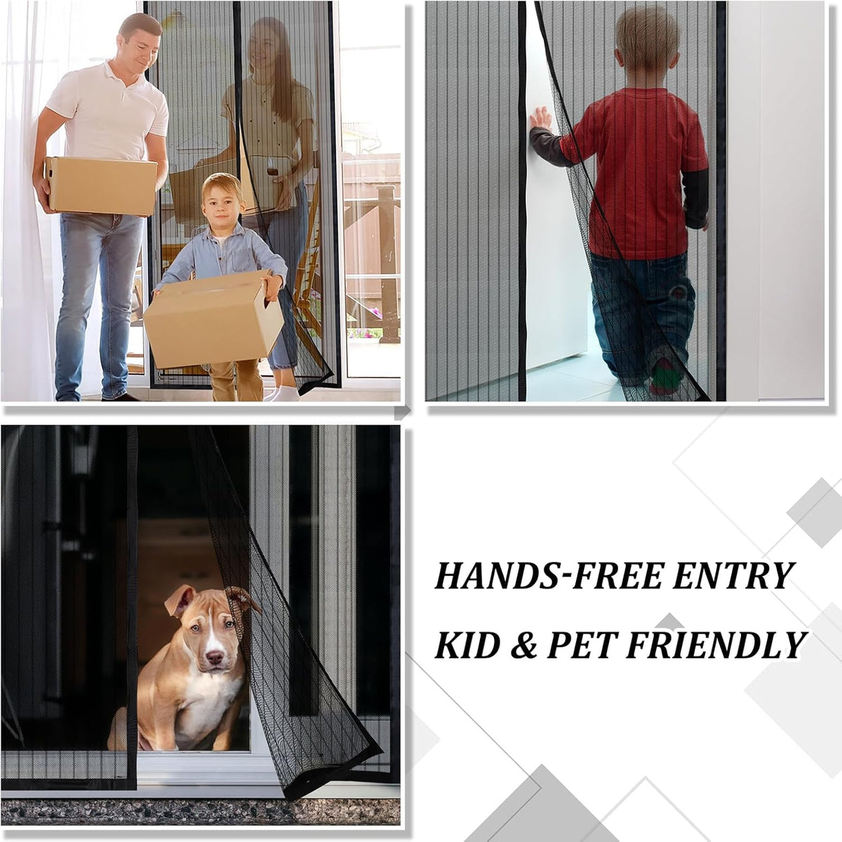 Magnetic Screen Door - Self Sealing, Heavy Duty, Hands Free Mesh Partition Keeps Bugs Out Let Breeze in- Pet and Kid Friendly - Keep Open Feature (Black, Fit Door Size 36 x 96 Inch)