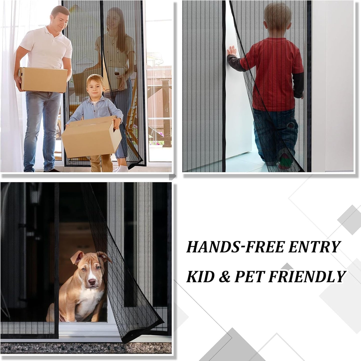Magnetic Screen Door - Self Sealing, Heavy Duty, Hands Free Mesh Partition Keeps Bugs Out Let Breeze in- Pet and Kid Friendly - Keep Open Feature (Black, Fit Door Size 34 x 80 Inch)
