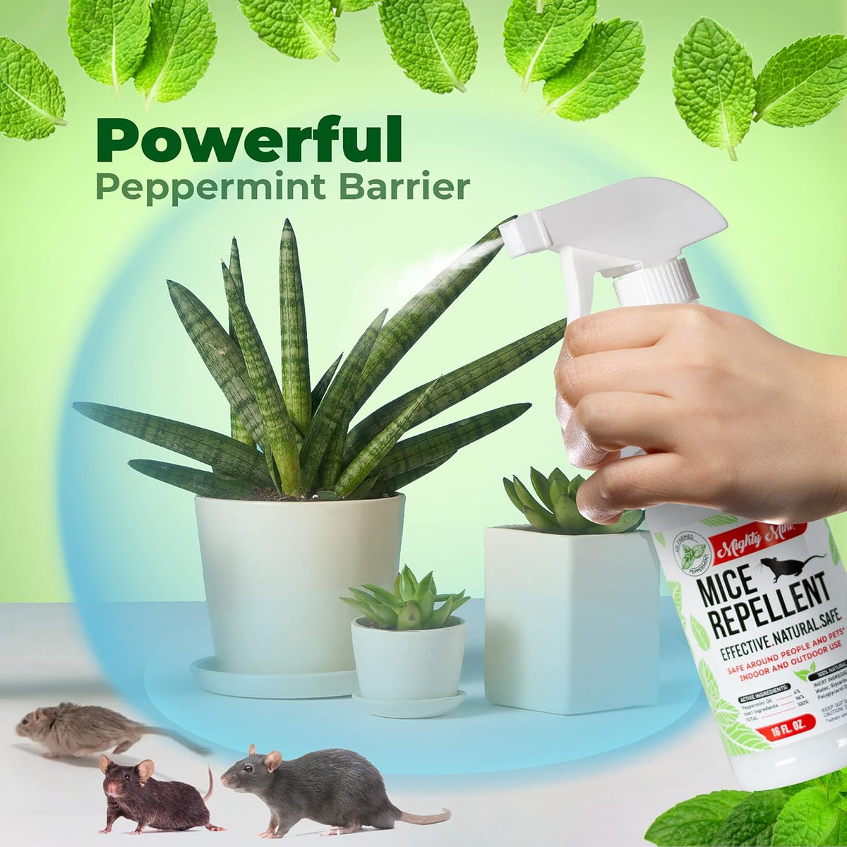 Mighty Mint Peppermint Oil Mouse Repellent Spray – Natural Indoor & Outdoor Control for Mice and Rodents – Plant-Based, Extra-Strong Formula - 16 oz