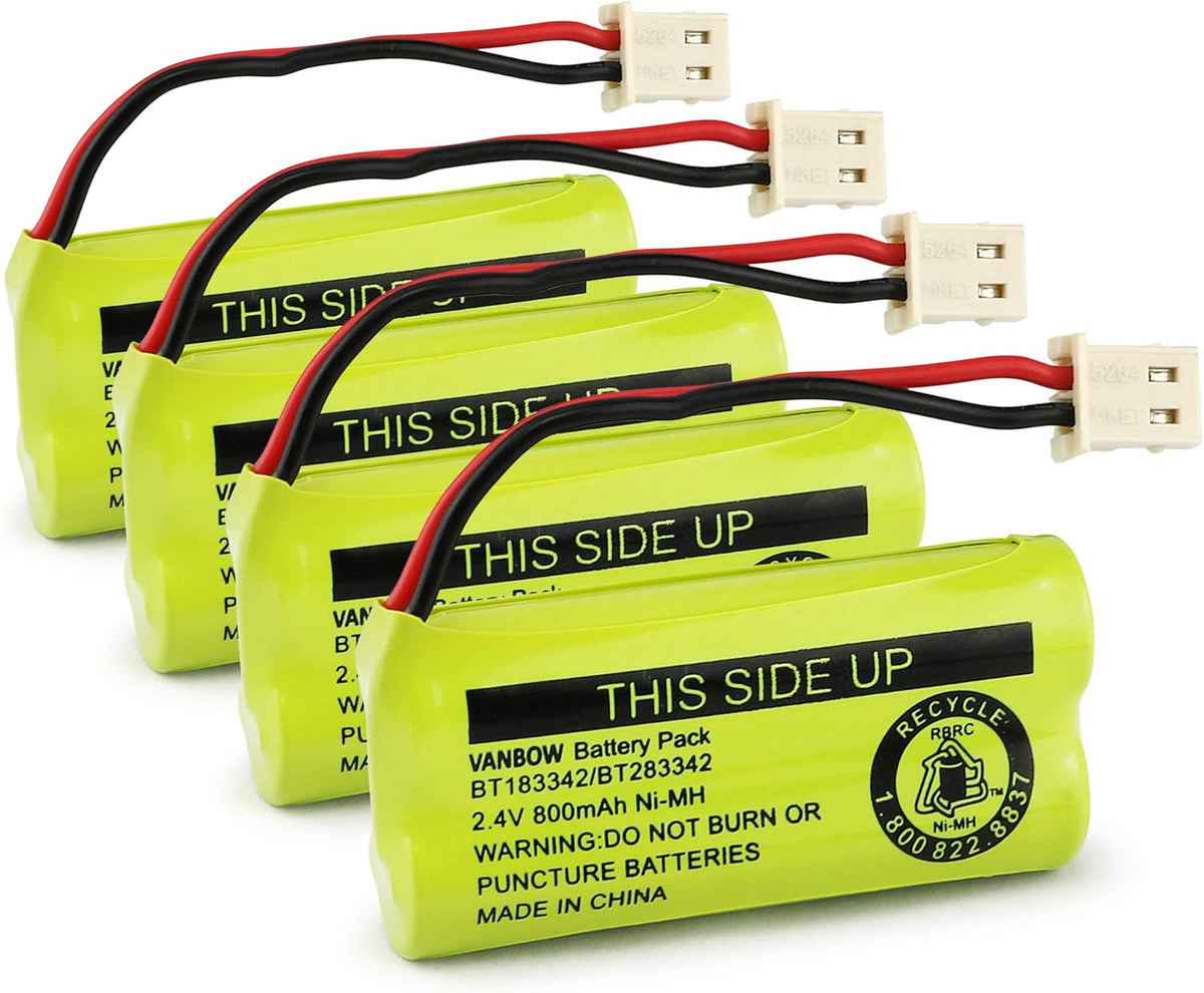 BT183342/BT283342 2.4V 800mAh Ni-MH Battery Pack, Compatible with AT&T VTech Cordless Phone Batteries BT166342/BT266342 BT162342/BT262342 CS6709 CS6609 CS6509 CS6409 EL52100 EL50003 (Pack 4)