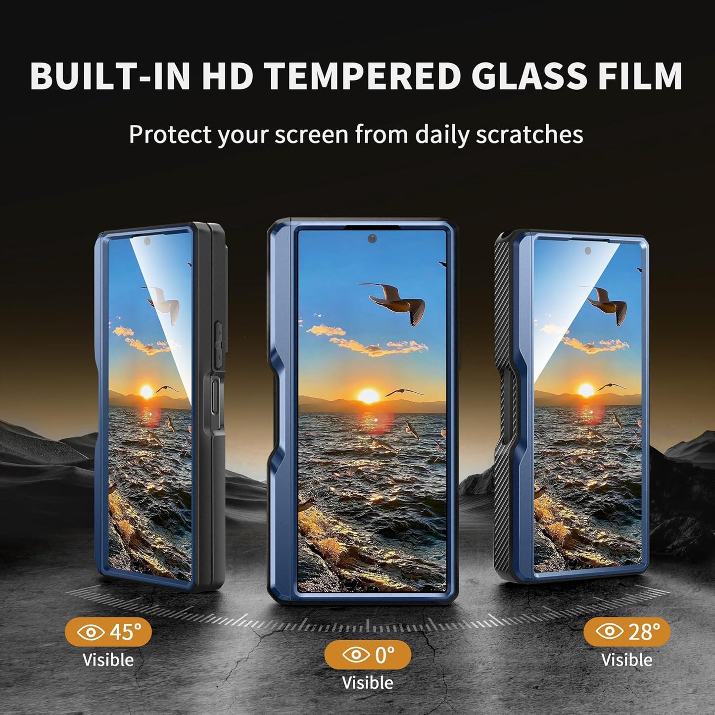 TONGATE for Z Fold 6 Case, [with S Pen Slot & Hinge Protection] [Tempered Glass Screen Protector] Full-Body Military Drop Phone Case for Samsung Galaxy Z Fold 6 with Kickstand & Belt Clip, Blue