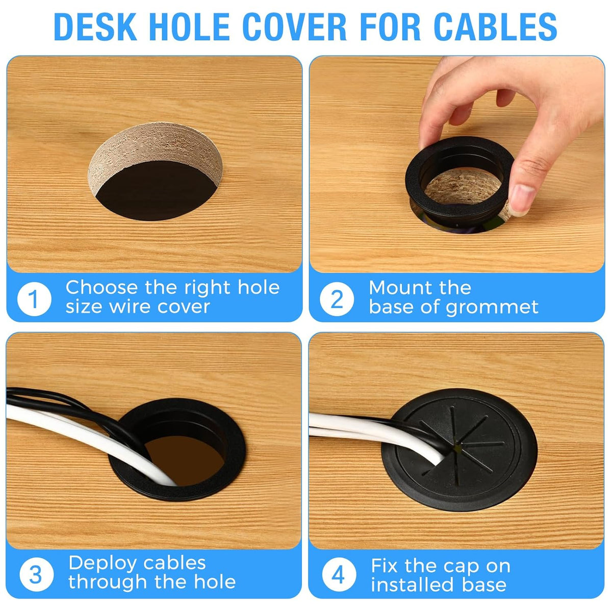 Desk Grommet 2" (50 mm), Desk Hole Cover for Cables Coffee, Cable Grommet ABS Plastic, Desk Hole Grommet for Office and Home Table Cable, Detachable & Flexible Cable Cord Organizer-8 Pcs