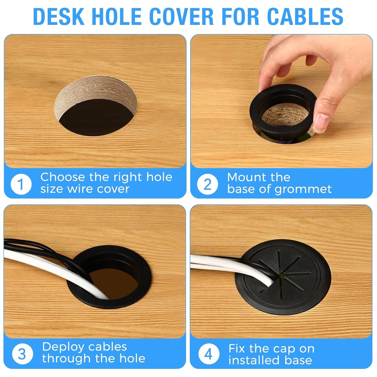 Desk Grommet 2" (50 mm), Desk Hole Cover for Cables Beige, Cable Grommet ABS Plastic, Desk Hole Grommet for Office and Home Table Cable, Detachable & Flexible Cable Cord Organizer-2 Pcs