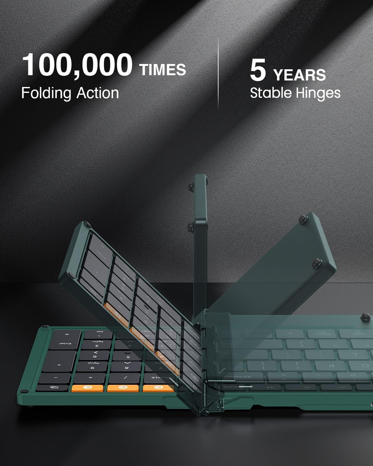 ProtoArc Foldable Bluetooth Keyboard, XK01 Folding Wireless Portable Keyboard with Number Pad, Full-Size Travel Keyboards for Windows iOS Android Tablet Smartphone Laptop PC - Dark Green