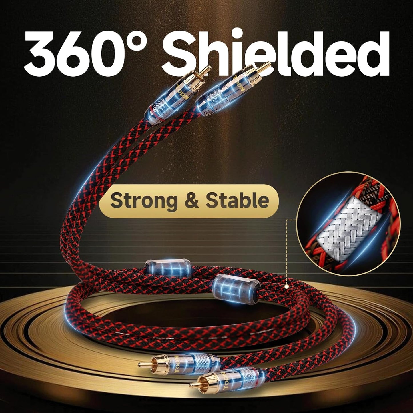 TODN High End RCA Cables for Audiophile, 2 RCA Male to Male Stereo Cord for Car Audio, Speaker, Amp - Φ7mm, Nylon Braided Jacket (6.5ft/2m, 1 Pair)