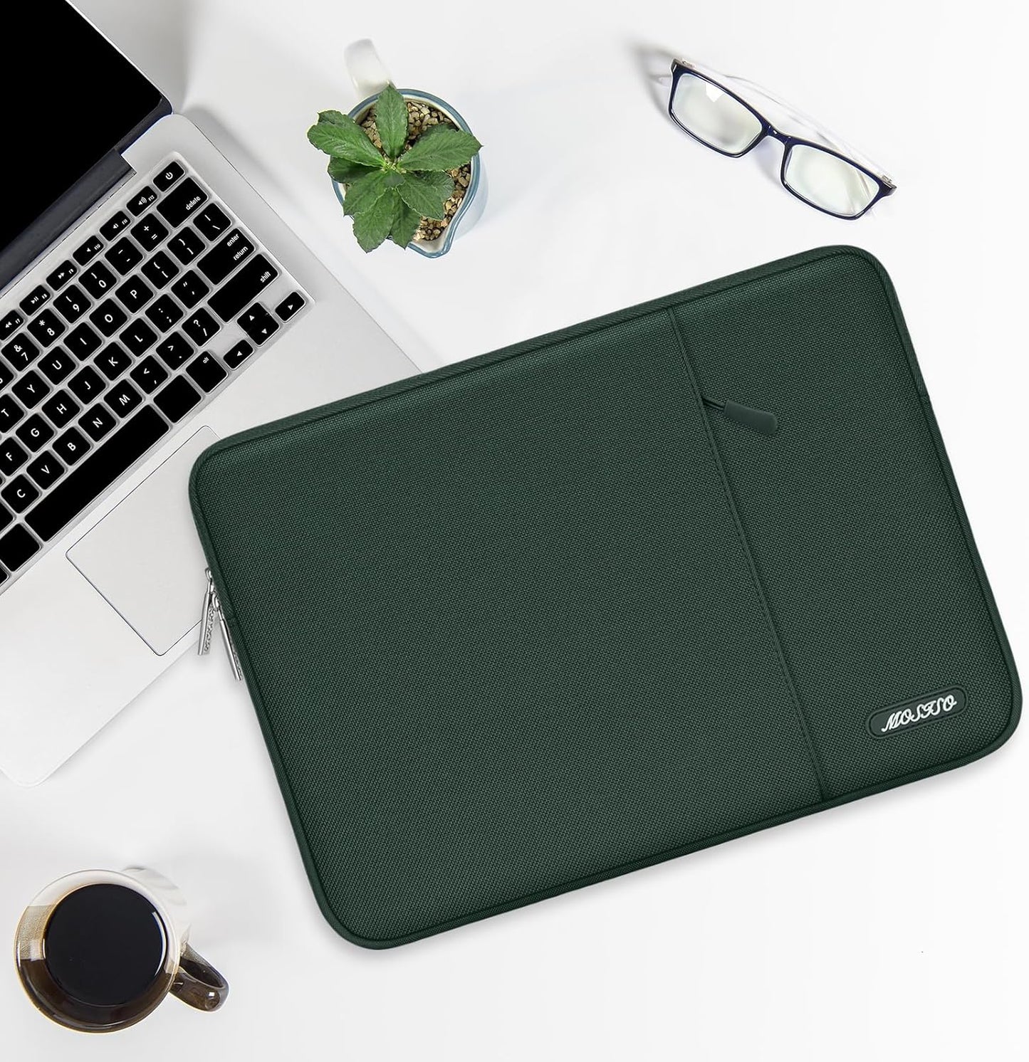 MOSISO Laptop Case 16 inch, 15-15.6 inch Laptop Sleeve Compatible with MacBook Pro 16 M4 M3 M2 M1, HP Acer Dell Lenovo ASUS Notebook, Polyester Vertical Computer Sleeve Bag with Pocket, Midnight Green