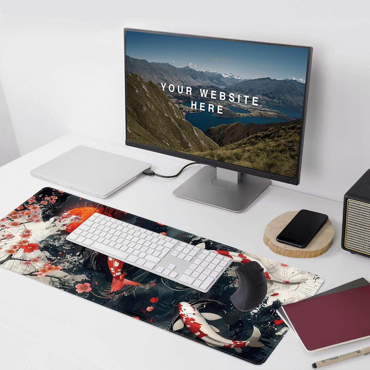 Koi Fish Large Mouse Pad,Gaming Keyboard Desk Pad,Extended Mouse Mat Non-Slip Rubber Base with Stitched Edges for Office Game Home XXL 35.4"x15.7"