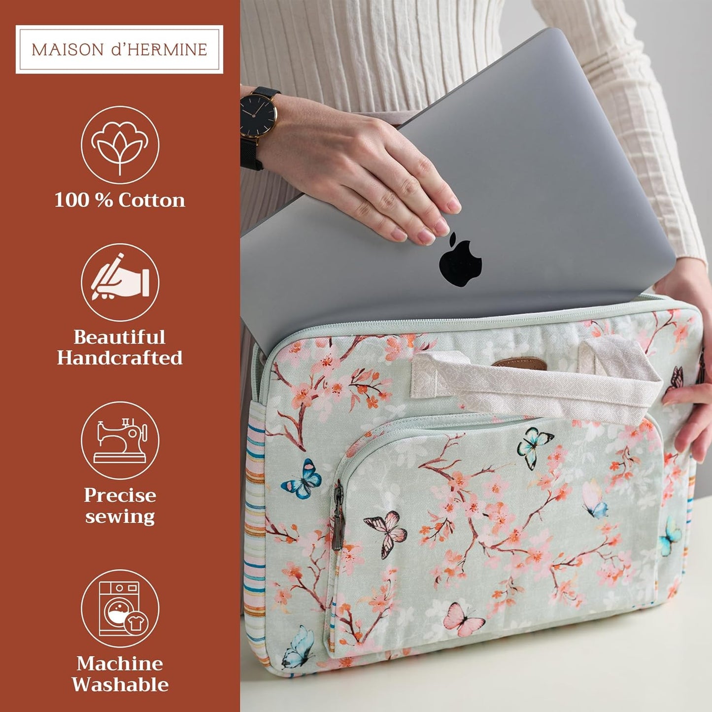 Maison d'Hermine Laptop bag with front pocket Stain and water repellent Cotton canvas