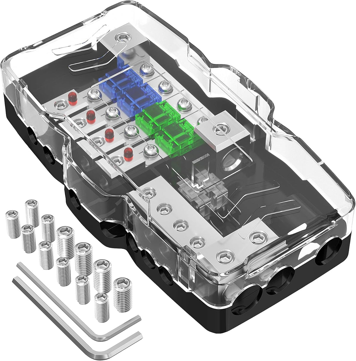 Fused Power Distribution Block Car Audio Fused Distribution Block 12V 0/4 Gauge 4 Way MIDI (Mini-ANL) Fuse Block for Auto Boat UTV Stereo Amp