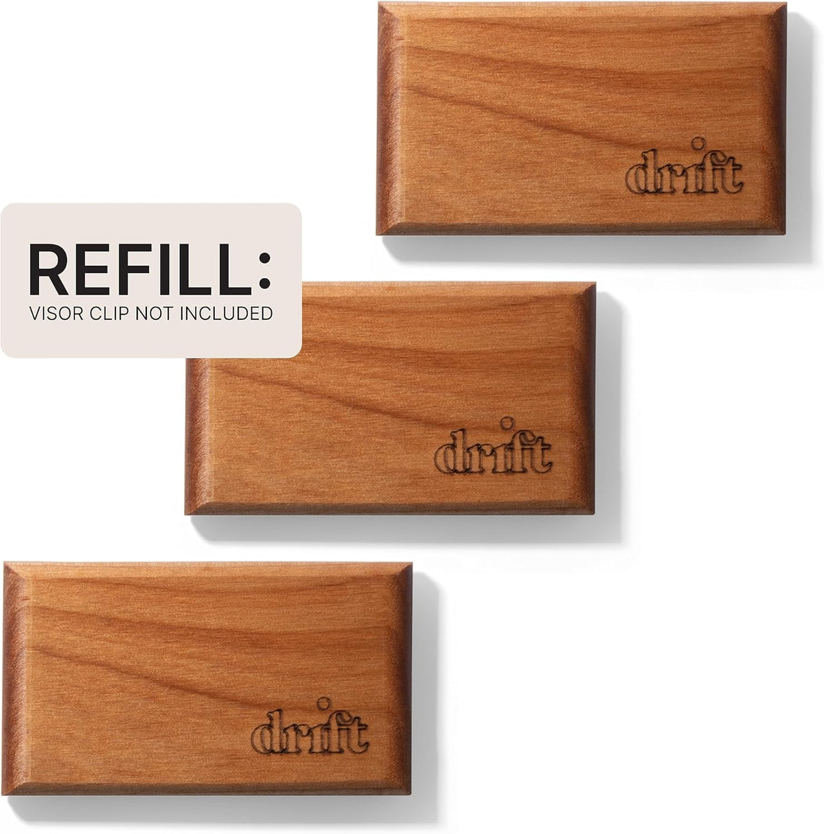 Drift Car Air Freshener - The Original Wood Air Freshener - Car Odor Eliminator - Long Lasting Scent - Metal Clip - Essential Oils - Clean Ingredients - Pine Scent 3 Pack Refill - NO CLIP INCLUDED