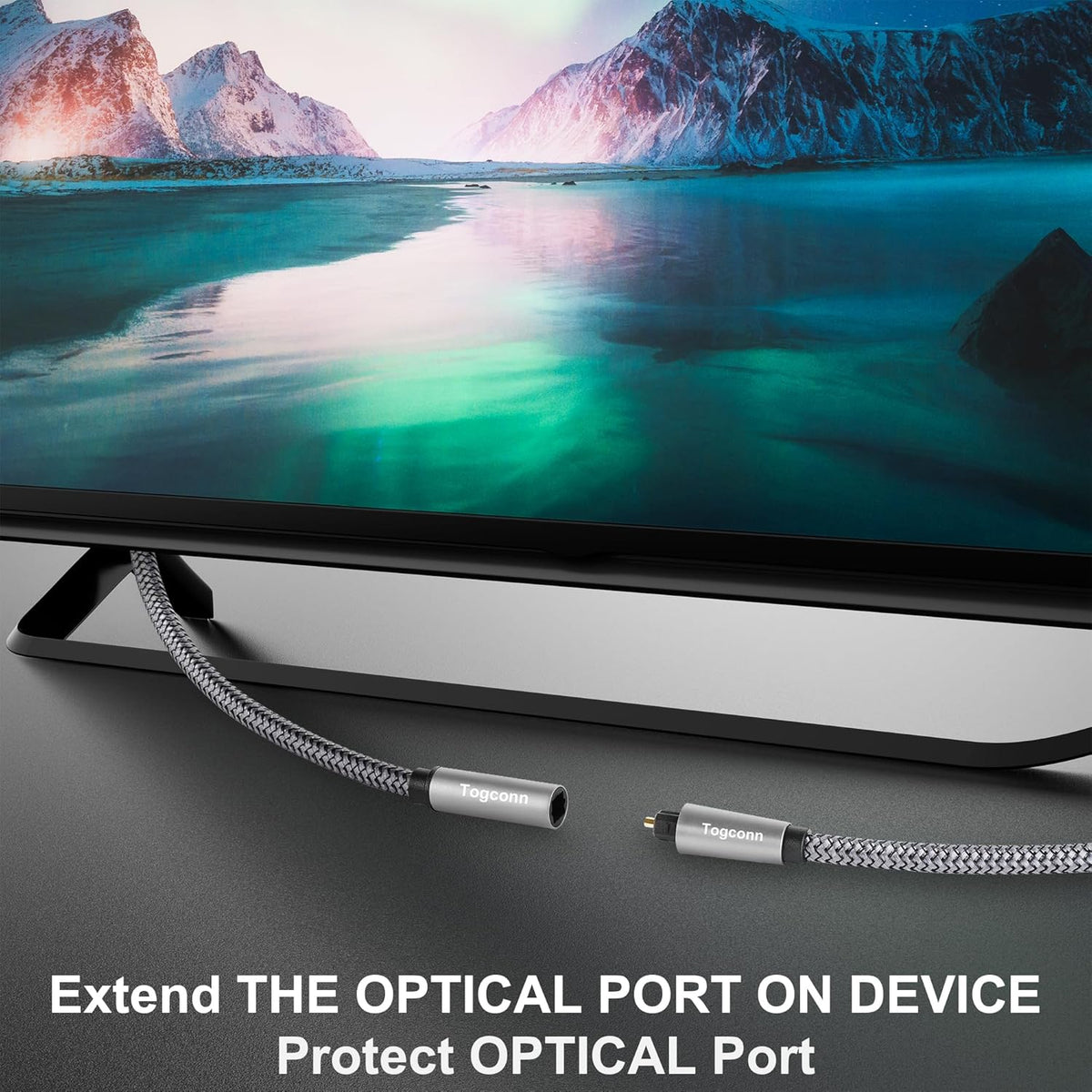 Optical Extension Fiber Digital Cable Adapter 0.6 Feet（2 Pack）, 90 Degree Right Angle & Straight Male to Female Coupler, Toslink Audio Cable, Nylon Braided for Home Theater, Soundbar, TV and More