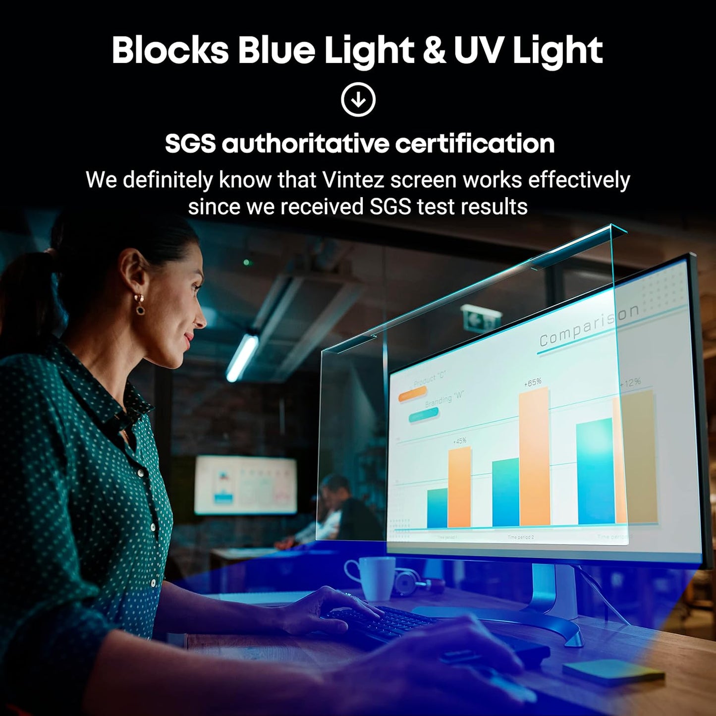 VINTEZ Blue Light Screen Protector for 28 Inch Computer Monitor and Laptop – Anti-UV Blue Light Blocking Film for Desktop PC, Eye Protection Filter, 24.9" x 15.5", 1 Pack
