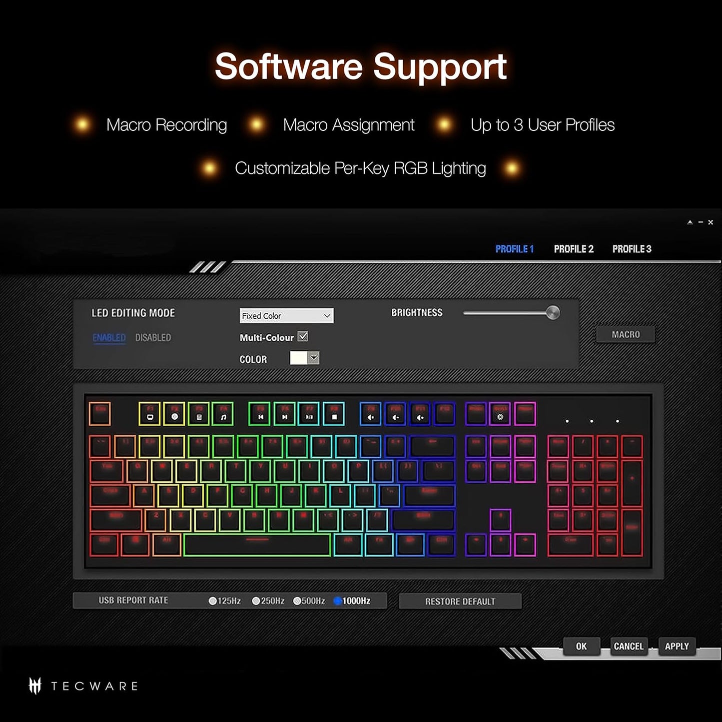 TECWARE Phantom 87 Key Mechanical Keyboard, RGB led, Outemu Brown Switch