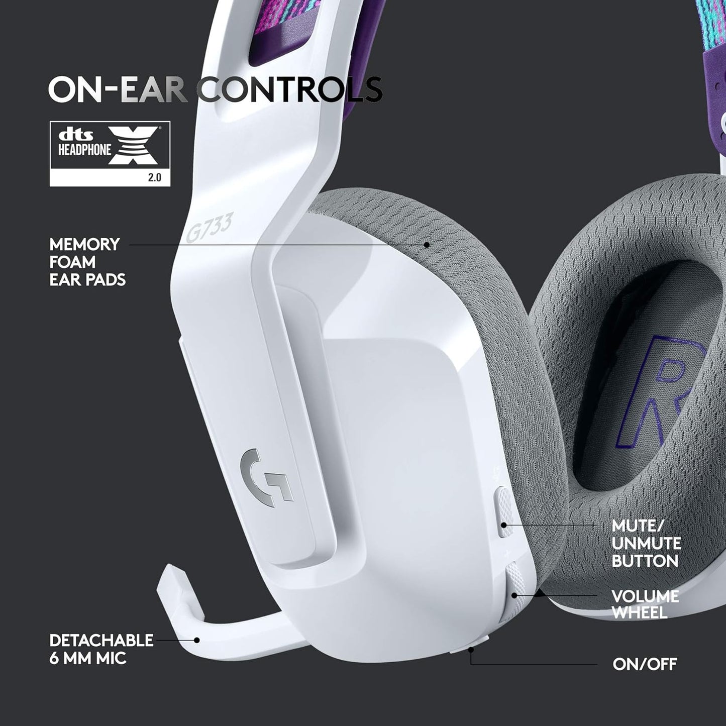 Logitech G733 Lightspeed Wireless Gaming Headset, Suspension Headband, Lightsync RGB, Blue VO!CE Mic, PRO-G Audio – White, Gaming Headset Wireless, PC, PS5, PS4, Switch Compatible