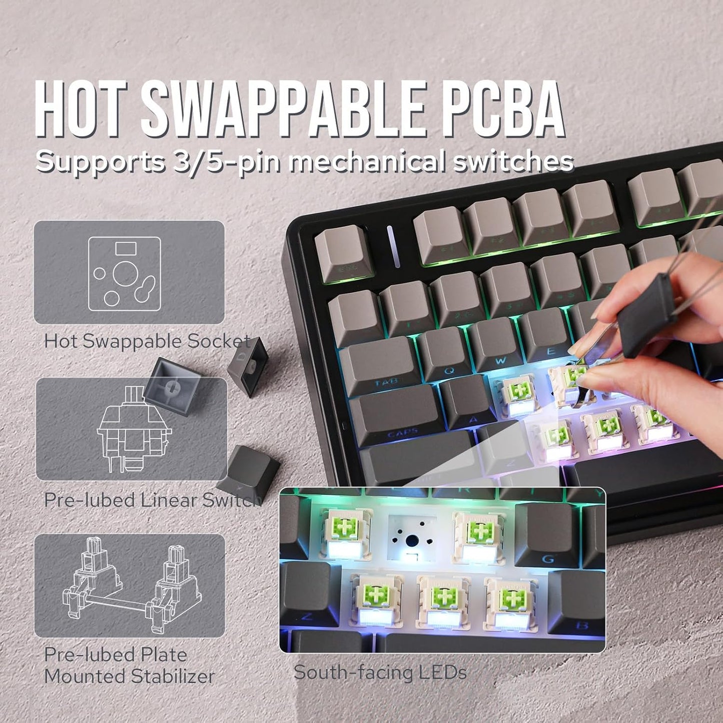 EPOMAKER x Aula F75 Gasket Mechanical Keyboard, 75% Wireless Hot Swappable Gaming Keyboard with Five-Layer Padding&Knob, Bluetooth/2.4GHz/USB-C, RGB (Black Gradient, LEOBOG Reaper Switch)