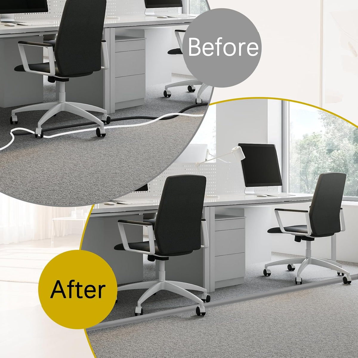 Floor Cord Cover 3.3FT Cord Covers for Wires on Floor Protect Wires & Prevent Trip Hazards, Easy to Cut for Home, Office, School, Concerts, Cavity W0.6in x H0.32in