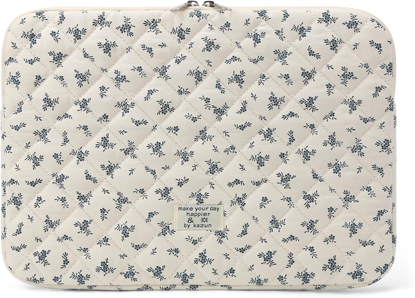 Puffy Laptop Sleeve 13-15.6 Inch Cute Quilted Laptop Protective Case Padded Floral Computer Sleeve for MacBook (A-Light Blue, 13 Inch)