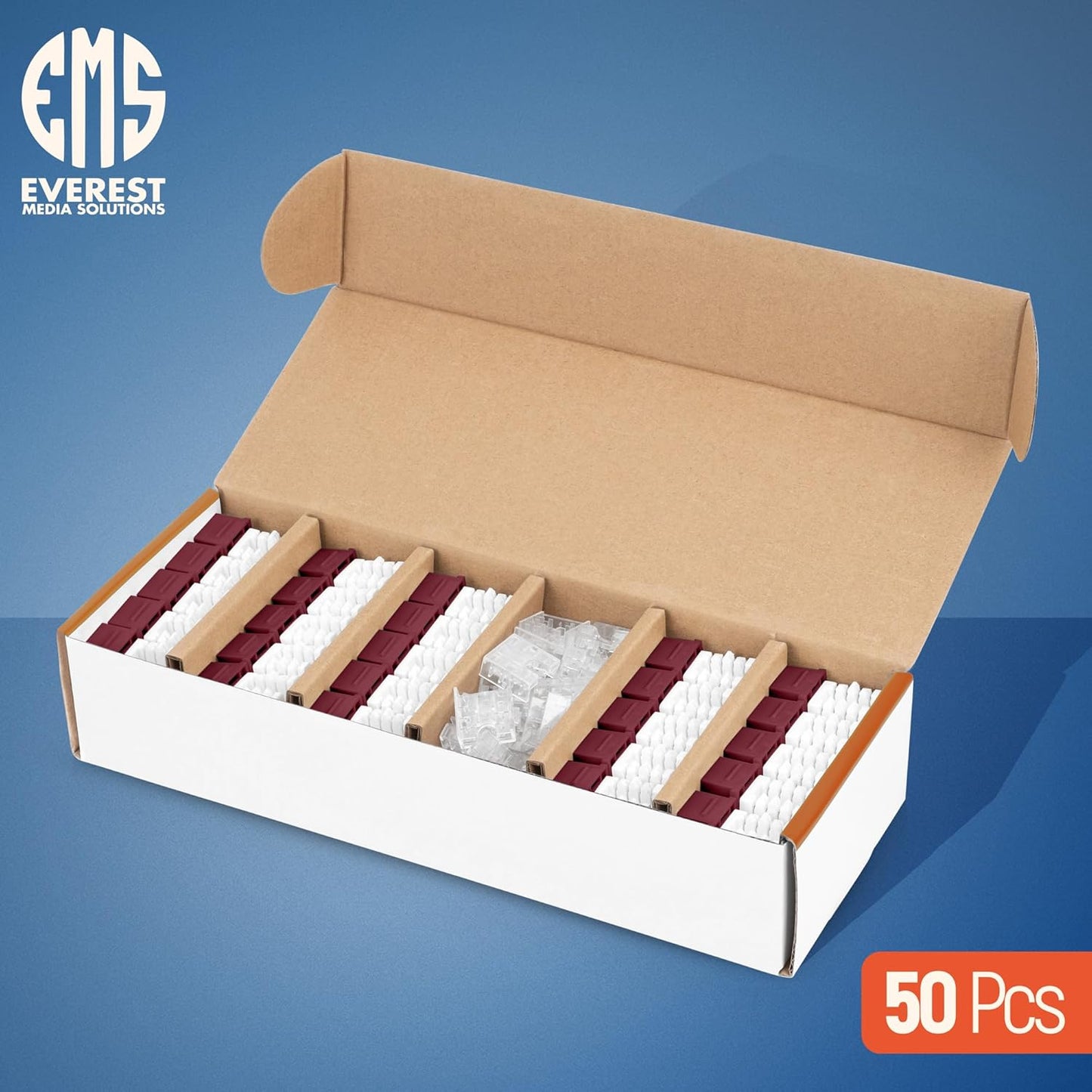 Everest 90° Angled RJ45 Cat6A Keystone Jacks 50-Pack in Red - Slim Profile Female RJ45 Connectors - Cat 6A Keystone Jack - Compatible with 90° Angled Speed Termination Tool - easyJACK (B094WB91H3)