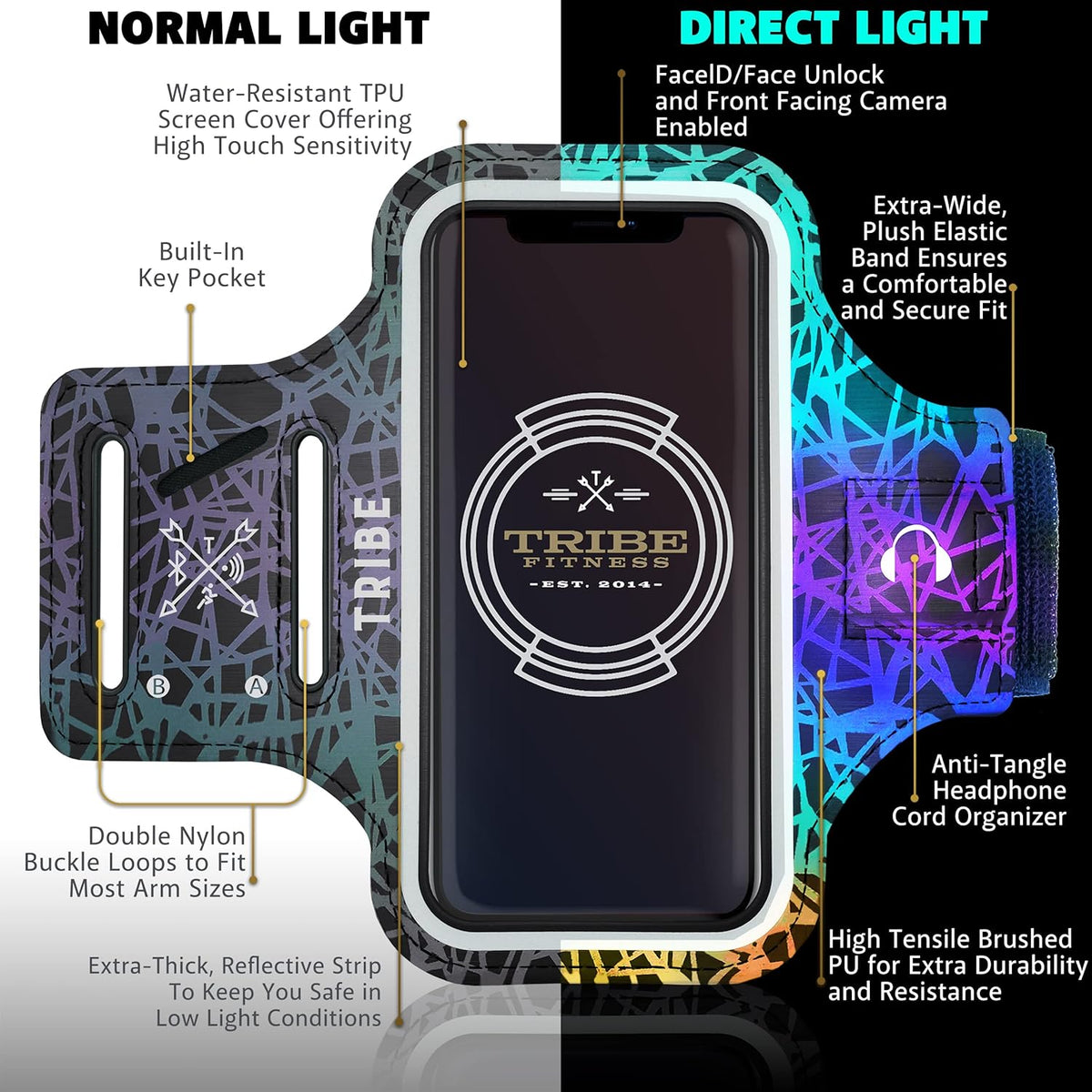 TRIBE Water Resistant Cell Phone Armband Case Running Holder for iPhone Pro Max Plus Mini SE (13/12/11/X/XS/XR/8/7/6/5) Galaxy S Ultra Plus Edge Note (21/20/10/9/8/7/6/5) Adjustable Strap & Key Pocket