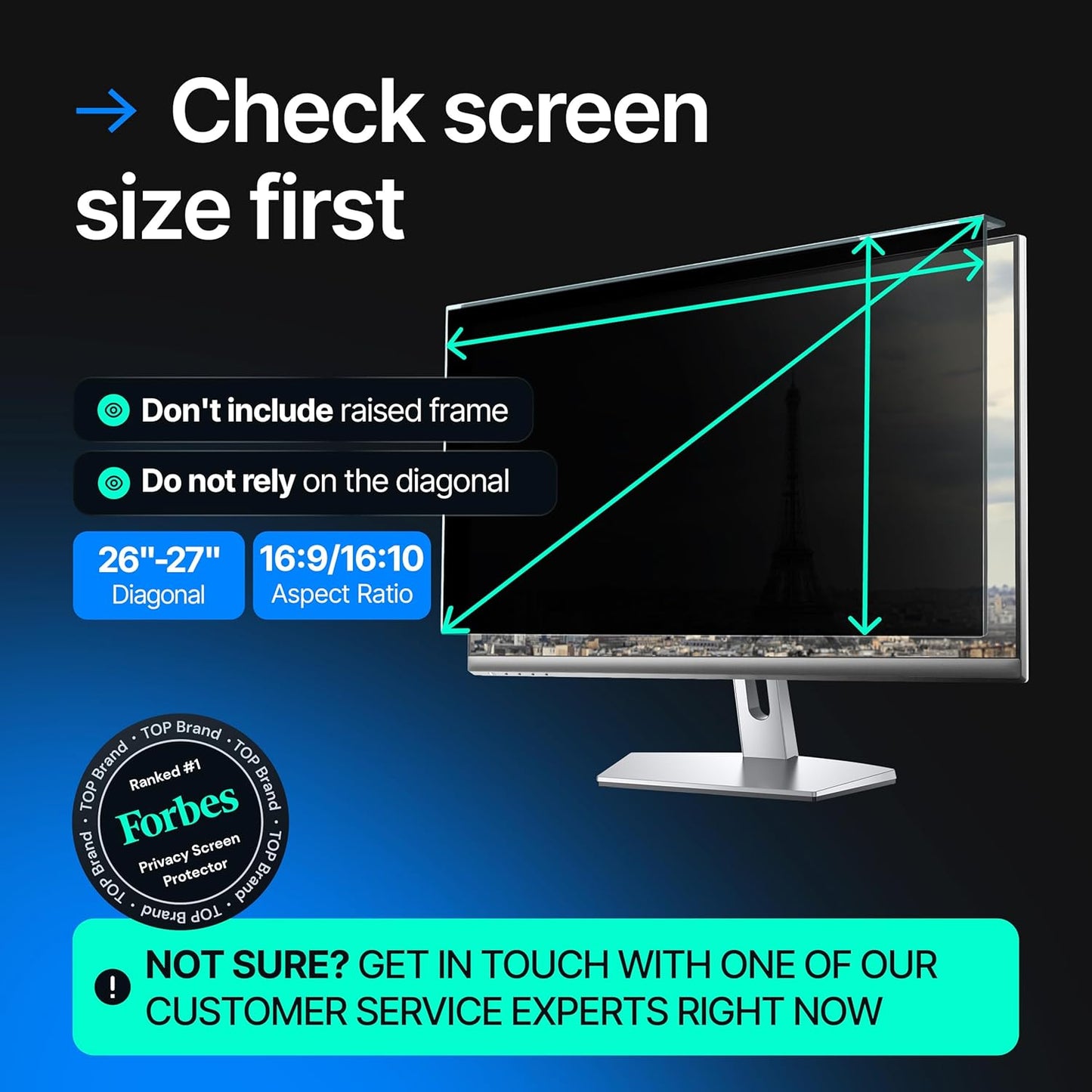 Universal Acrylic 26, 27 Inch Computer Privacy Screen Filter for Widescreen Computer Monitors - 24.1" x 15.1" (612 x 384 mm) - Monitor Frame Hanging Type