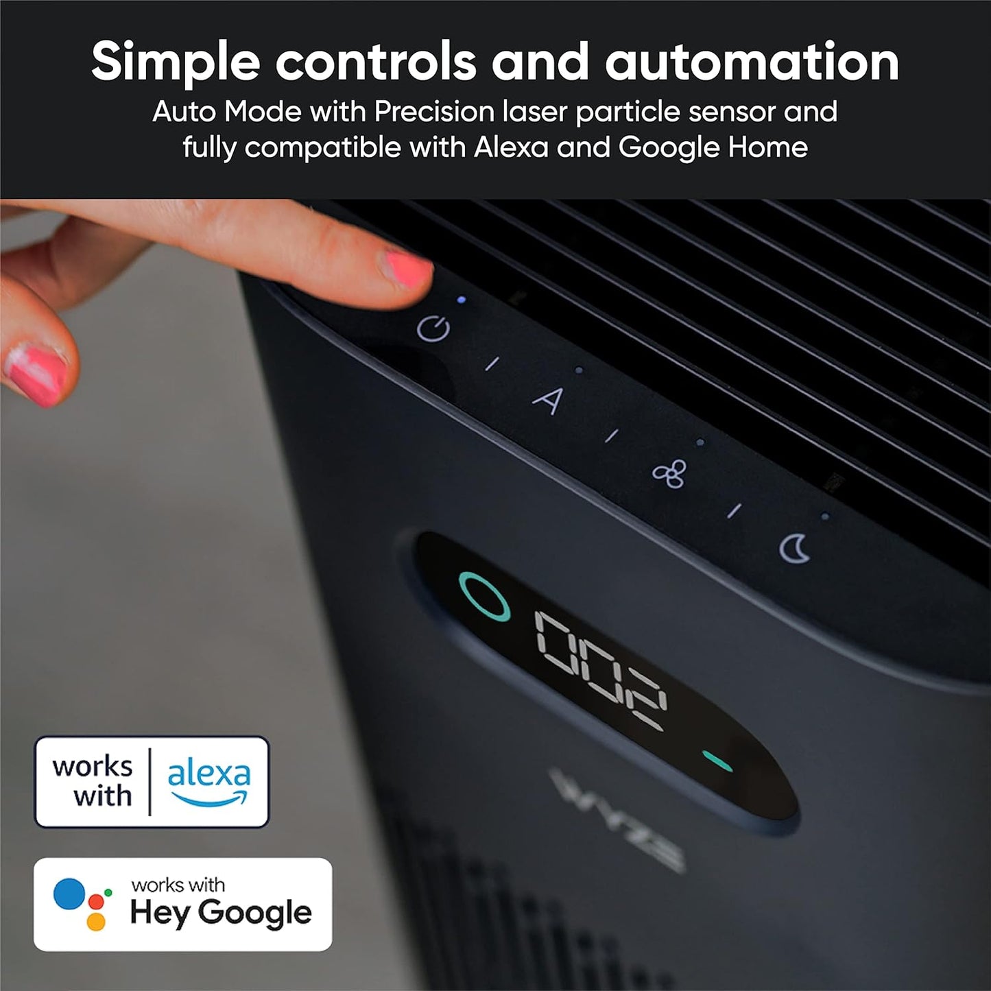 Wyze Air Purifier with Formaldehyde Filter (Premium), for Home, 21db Quiet, HEPA 13, Elimination of common pollutants, Remove formaldehyde, Odors, Smoke, Pollen, Dust, Smart WiFi Alexa Google, Black
