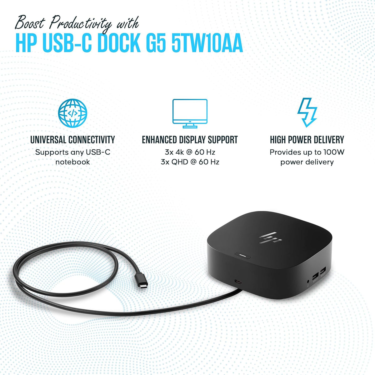 Docking Station for Laptop Dual Monitor and Charging, 5TW10AA / 5TW10UT / 5TW10AA#ABB USB-C G5 Dock with 120W + HDMI Cable + DisplayPort Cable