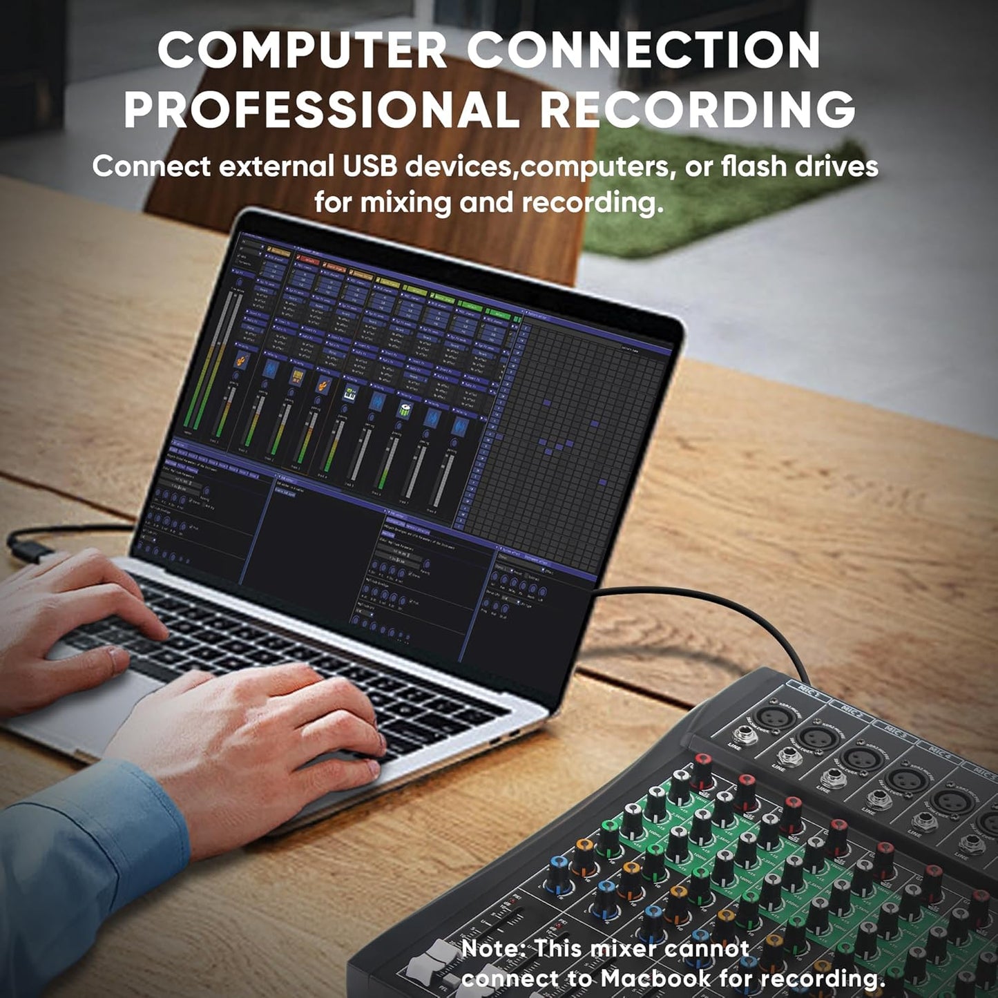12 Channel Audio Mixer, Professional DJ Mixer Board Sound Music Mixing Console Digital Mixer with Reverb, Bluetooth, USB Port, 48V Phantom Power for Recording Karaoke Podcasting