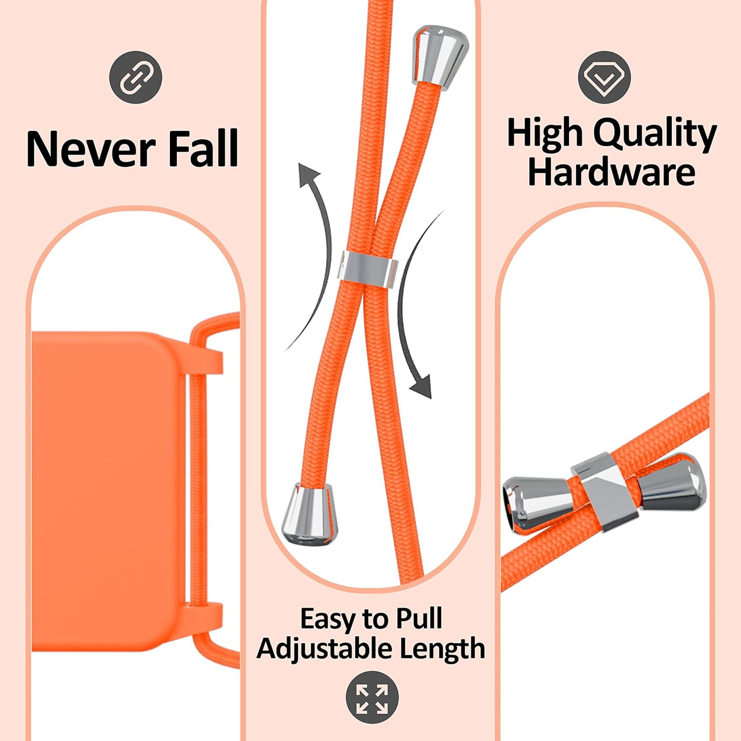 Blaspins Crossbody Lanyard Strap Case for iPhone 13 Mini, Neck Cross Body, Adjustable Holder Removable, Drop Protection Shockproof, Hands-Free Silicone Case 5.4 inch, 150 cm Strap, iP13mini - Orange