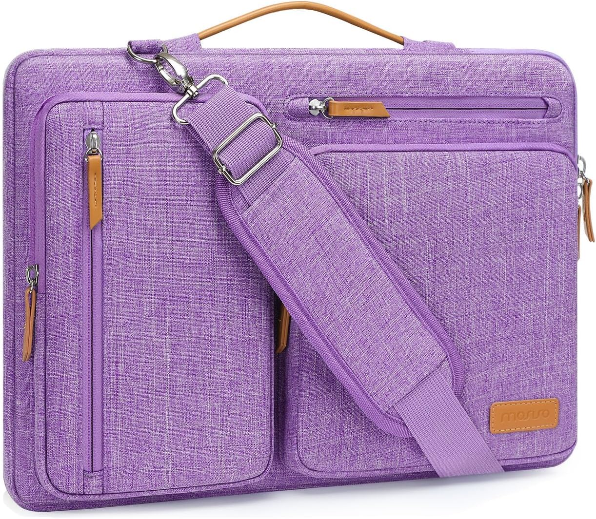 MOSISO 360 Protective Laptop Shoulder Bag,13-13.3 inch Computer Bag Compatible with MacBook, HP, Dell, Lenovo, Asus Notebook,Side Open Messenger Bag with 4 Zipper Pockets&Handle, Lilac