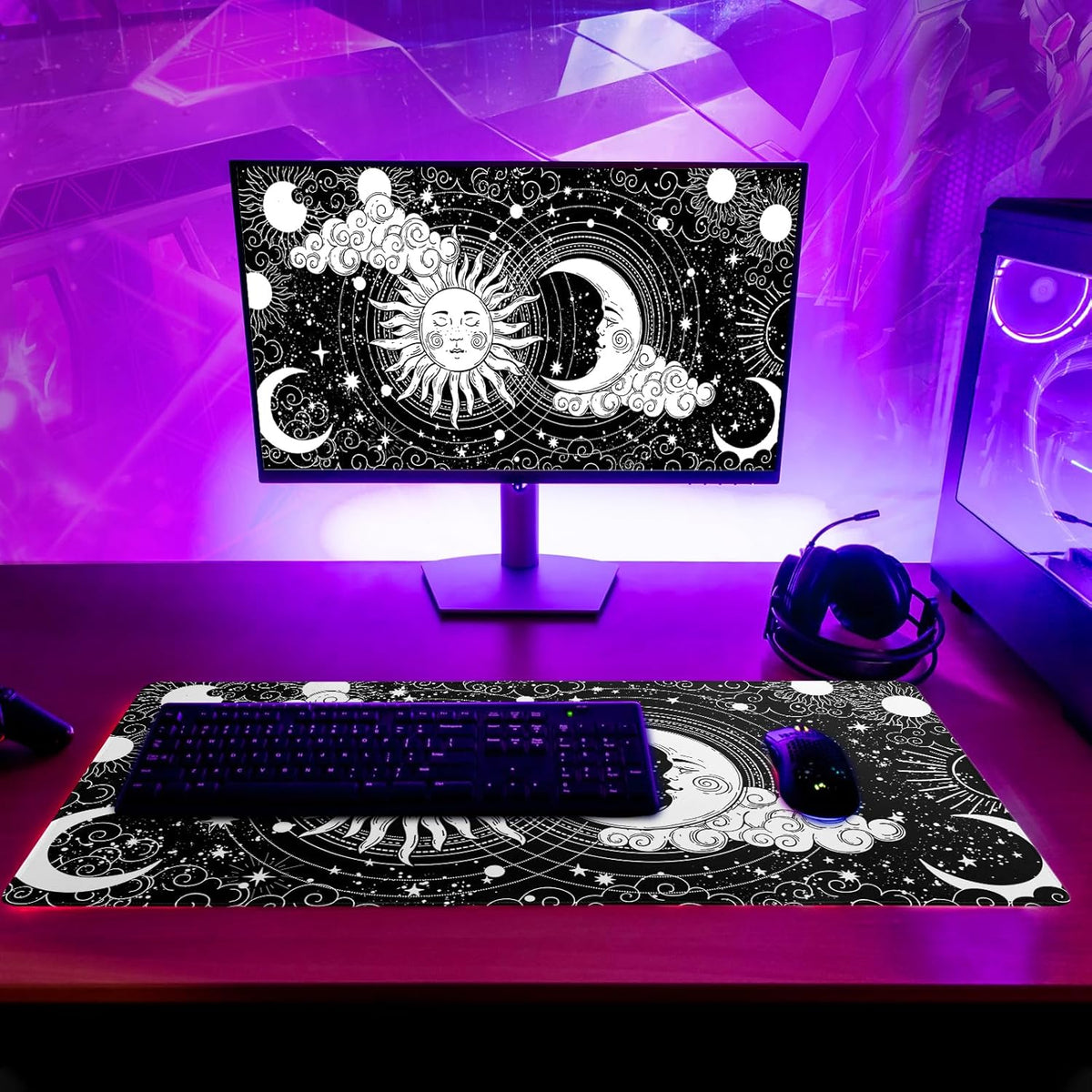 Magic Astrology Extended Big Mouse Pad Large, Gaming Mouse Pad Desk Pad,31.5x11.8 Inch Long Computer Keyboard Mouse Mat Black Mousepad with 3mm Non-Slip Base and Stitched Edge for Gaming and Office