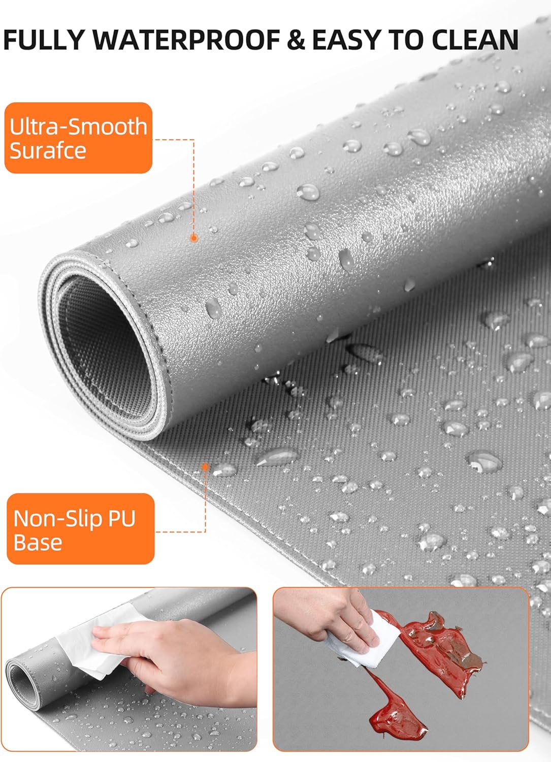 TopMade Mouse Pad with 15W Wireless Charging, XXL Large Leather Desk Mat, Waterproof Gaming Mousepad Home Office Desk Pad Protector, Computer Keyboard Pad, Mouse Mat for for MacBook, PC, Laptop, Gray