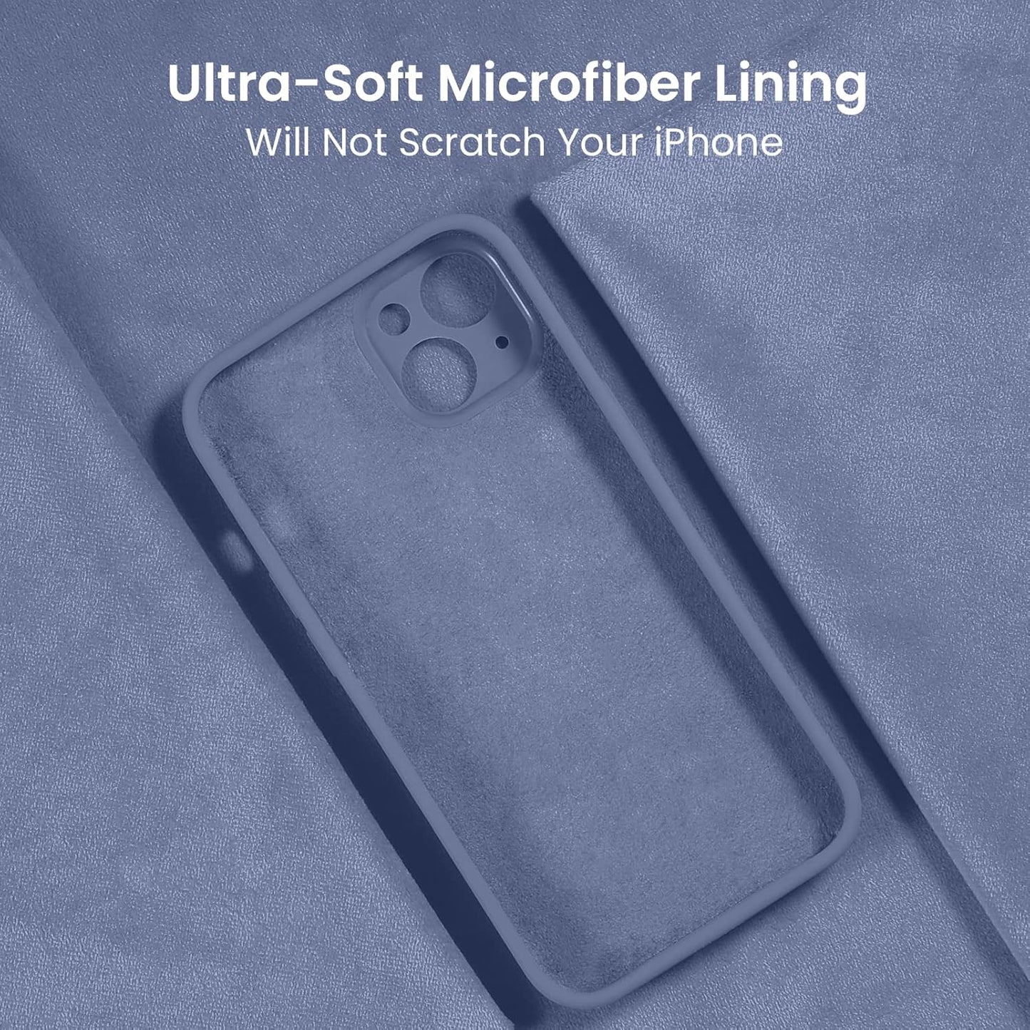 FireNova Designed for iPhone 14 Case, Silicone Upgraded [Camera Protection] Phone Case with [2 Screen Protectors], Soft Anti-Scratch Microfiber Lining Inside, 6.1 inch, Lavender Gray