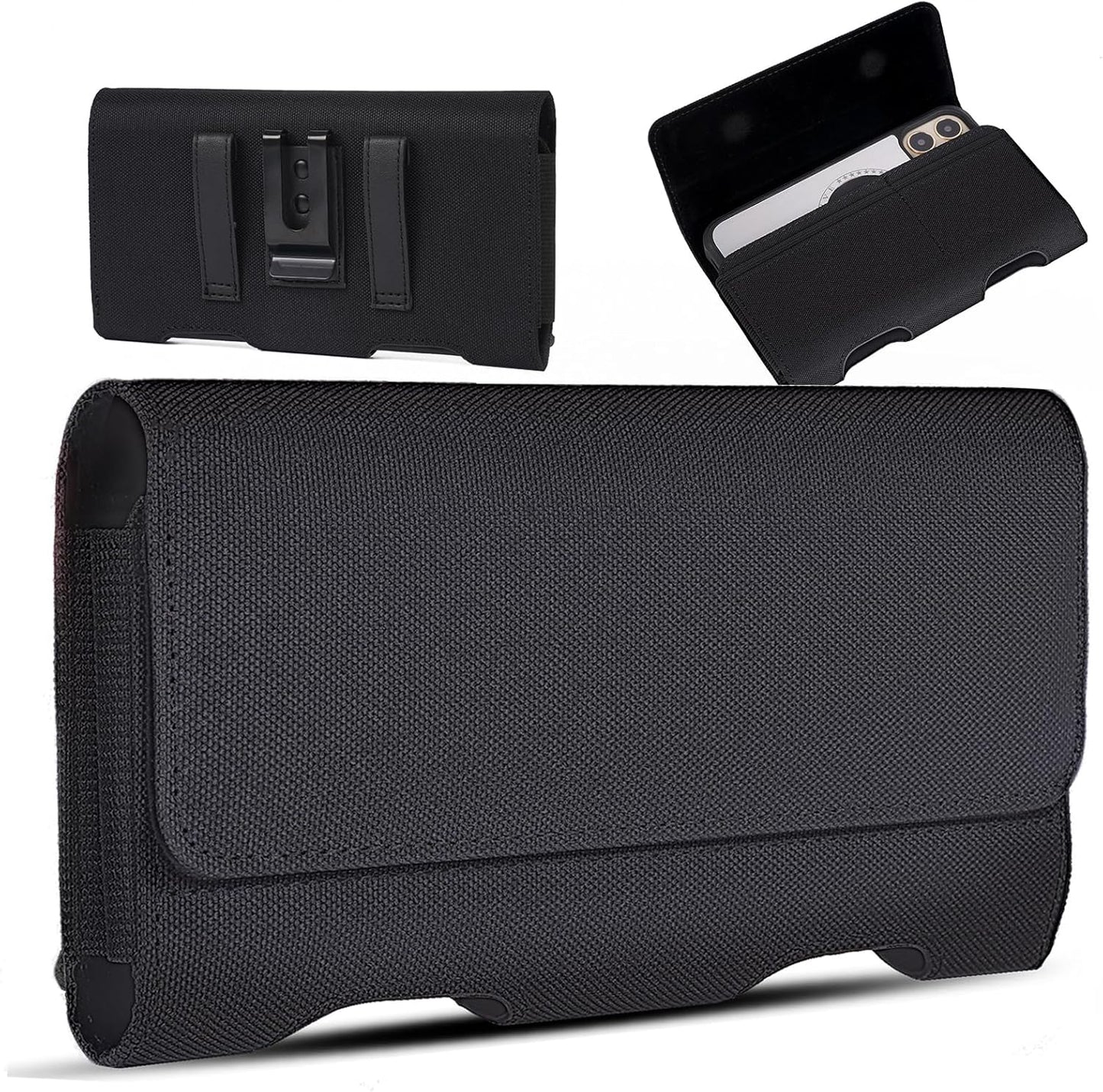 for iPhone 17 Pro Max Holster, BECPLT Nylon Holster Pouch Belt Clip Case and Loops Holder Cover for iPhone Air 16/15/14/13/12/11 Pro Max Galaxy S25 Plus S24+ Black