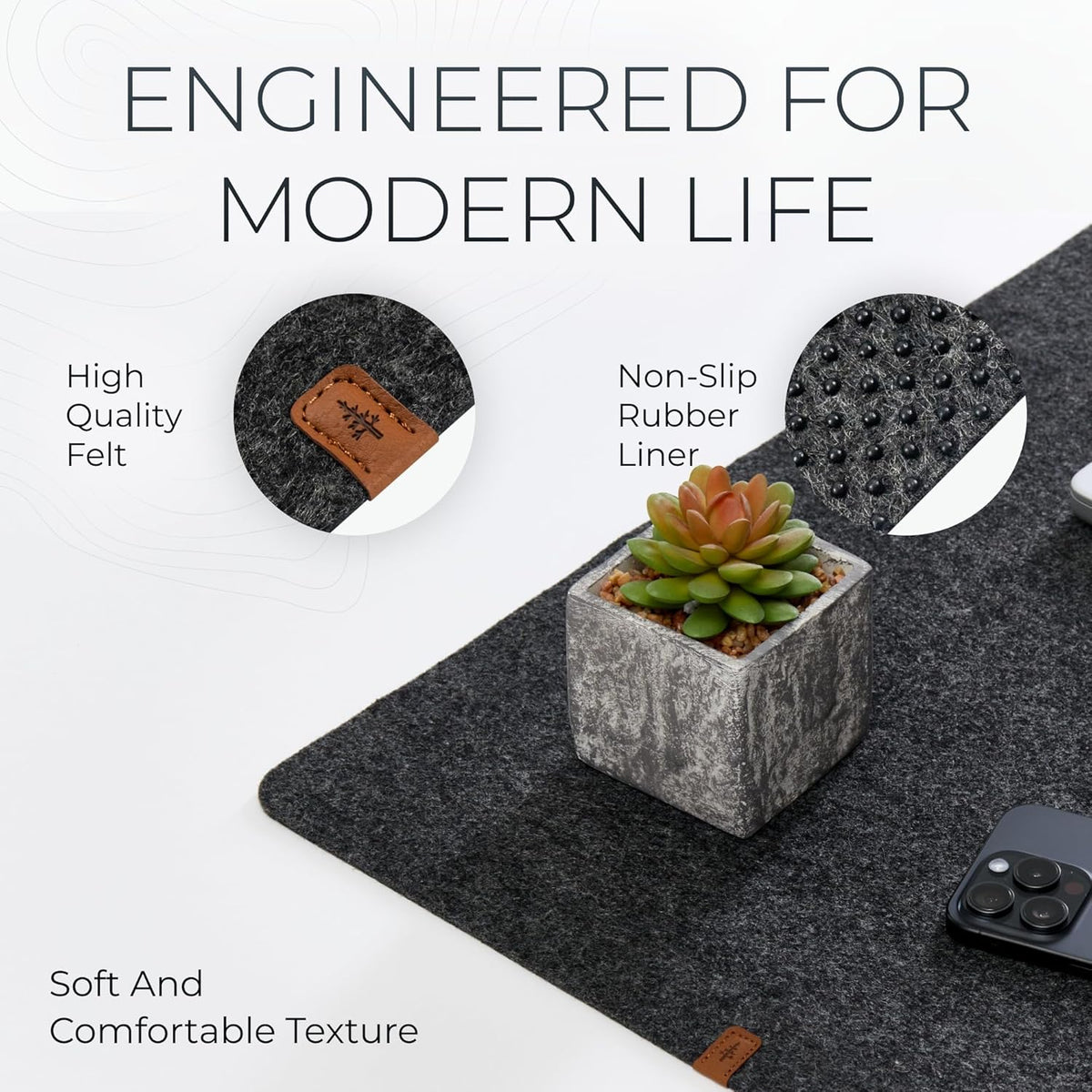 Nordik Large Felt Desk Mat - Charcoal - 35 x 17 inch - Full Desk Keyboard Mat - Computer Desk Mat for Keyboard and Mouse Pad - Desktop Mat - Large Felt Desk Pad