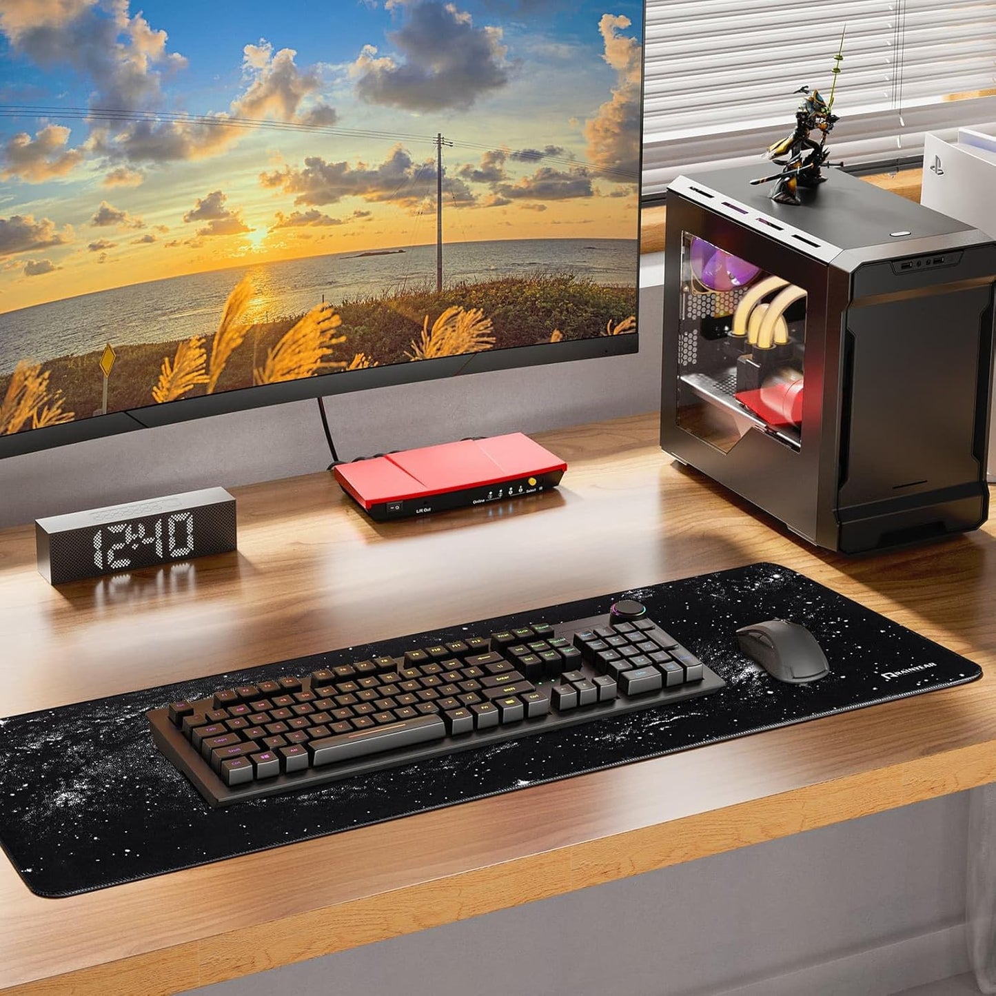 RAINYEAR Large Gaming Mouse Pad(31.5 x 11.8 Inch), Computer Mousepad with Anti-Slip Rubber Base, Smooth Large Keyboard Mouse Pad Mat for Gamer, Office, Home, Black Universe
