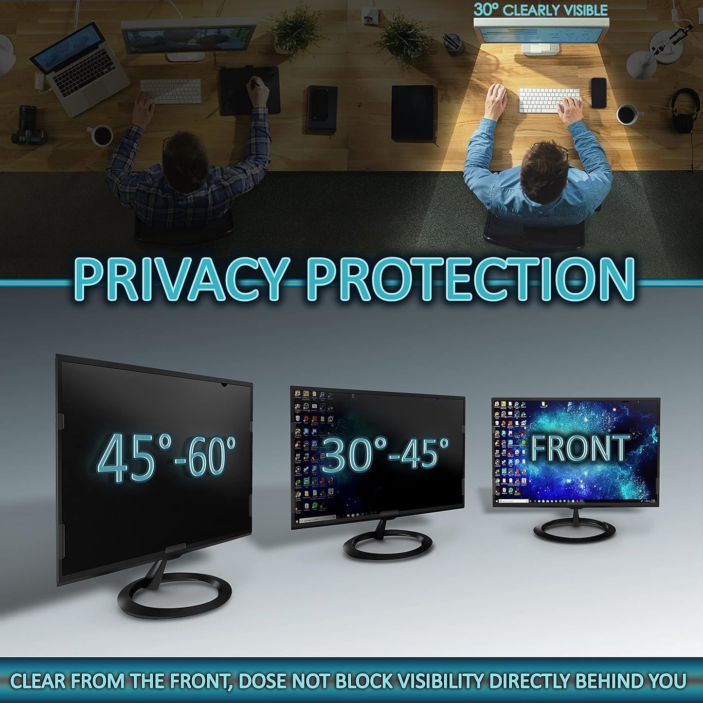 Privacy Screen Filter for 24 Inches Desktop Computer Widescreen Monitor with Aspect Ratio 16:09. Anti Glare and Anti Blue Light, 20.9 inch width x 11.8 inch height