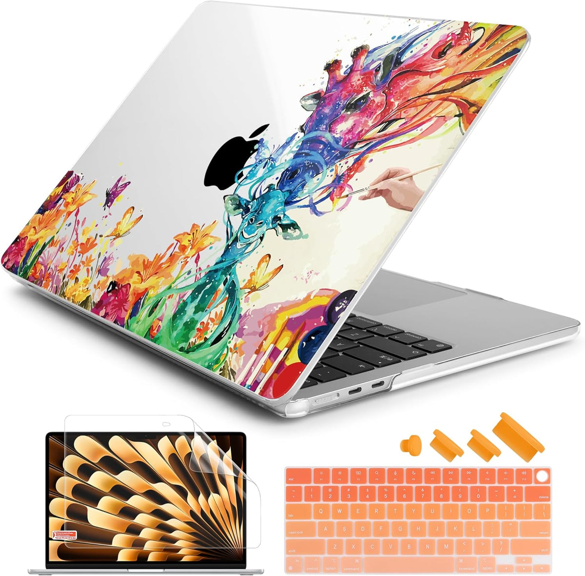 Batianda Premium Case for New MacBook Air 15 inch 2025 M4 2024 2023 with M3 M2 Chip Model A3114 A2941, Designed Protective Plastic Hardshell & Keyboard Cover & Screen Protector, Colorful Deer