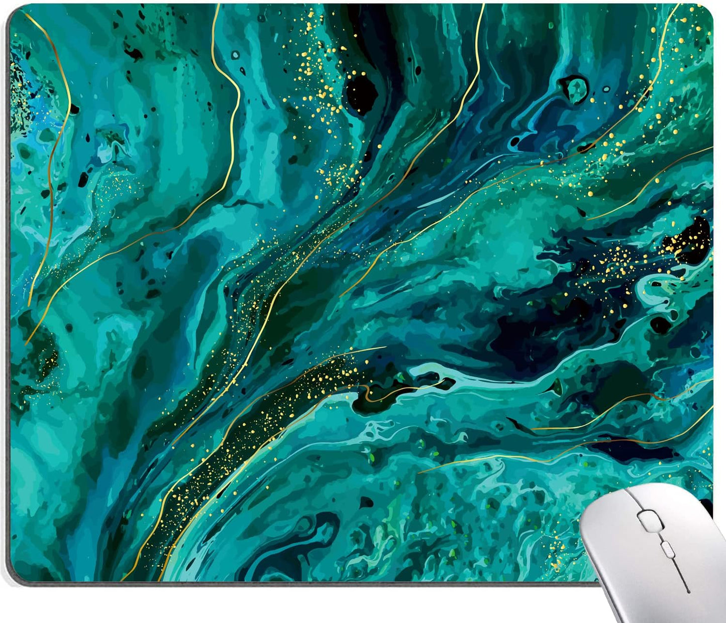 Mouse Pad, Green Marble Mouse Pad, Square Washable Cloth Personalized Mouse Mat with Design, Gaming Office Home Non-Slip Rubber Base Computer Mousepad