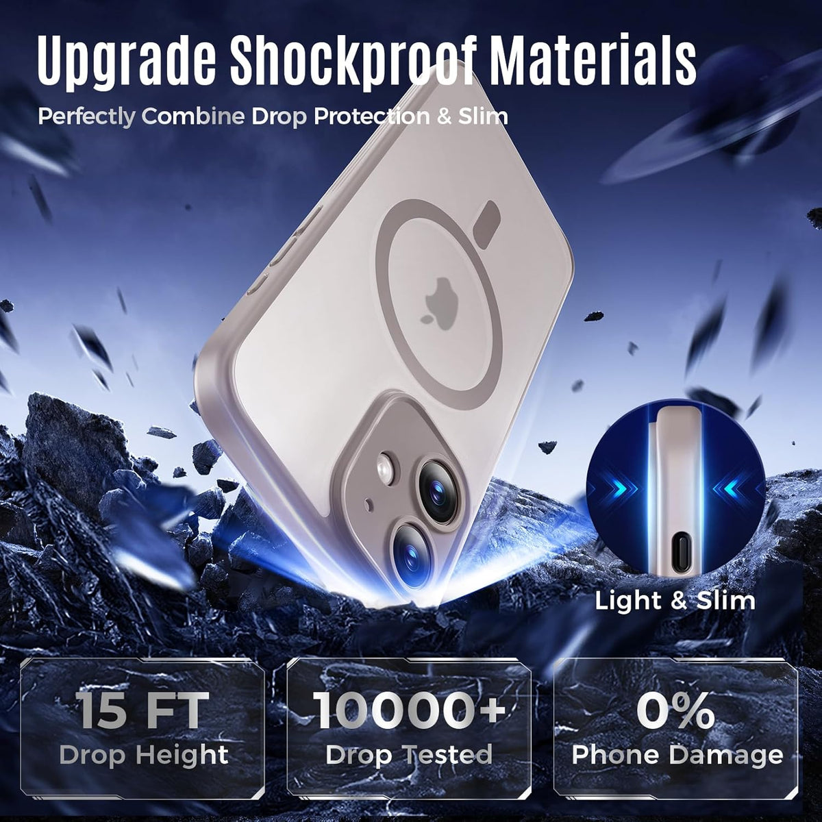 Designed for iPhone 12 Case, Compatible with MagSafe, with Privacy Screen Protectors X2, [Camera Protection] [15FT Military Drop Protection] Shockproof Phone Case, 6.1", Natural Titanium