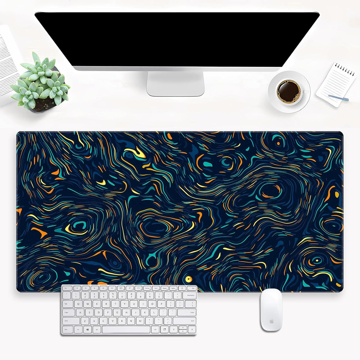 Abstract Starry Sky Swirl Gaming Desk Mat - XXL Large Mouse Pad for Keyboard & Mouse with Stitched Edges, 31.5" x 15.7" Colorful Art