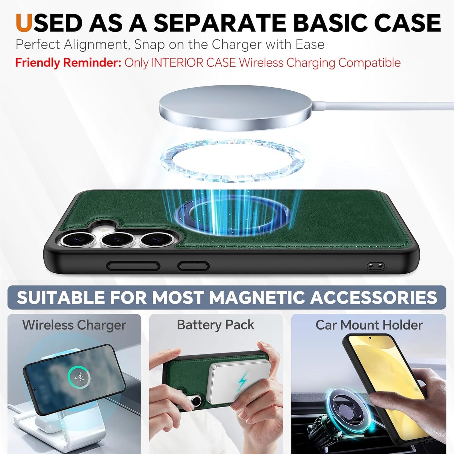 TUCCH Wallet Case for Galaxy S25 Plus, [Removable] 2 in 1 [Wireless Charging] Wrist Strap RFID Blocking [4 Card Holder] PU Leather Stand Cover, Magnetic Detachable Folio for Galaxy S25 Plus, Evergreen