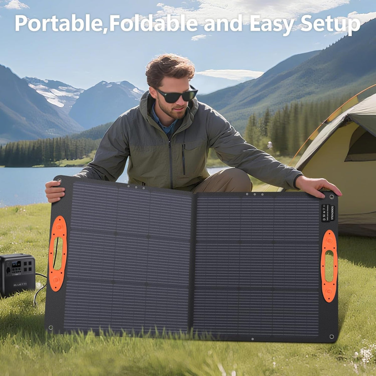 N-Type 16BB 110W Portable Solar Panel for EF/Jackery/Bluetti/Anker Power Station, 25% High Efficiency ETFE Foldable Solar Panel Charger IP68 Waterproof for Outdoor Camping RV