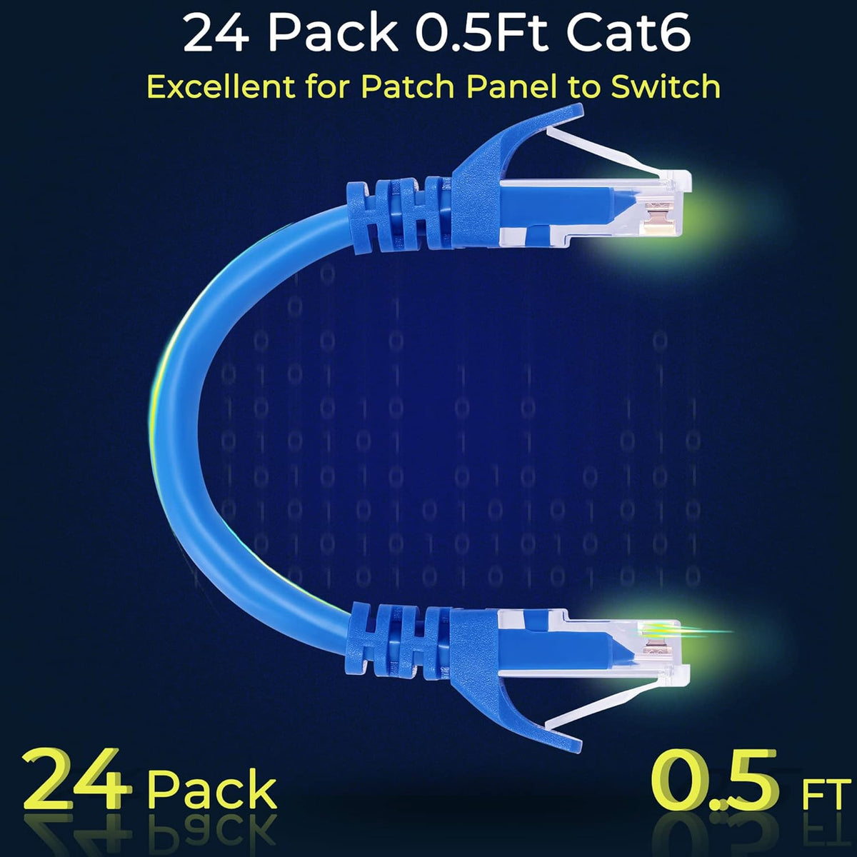 Rapink Patch Cables Cat6 0.5ft (48 Pack), Ethernet Patch Cable 10G, Cat 6 Patch Cable for Patch Panel to Switch, Flexiable Cat 6 Ethernet Cable with Gold Plated Blue