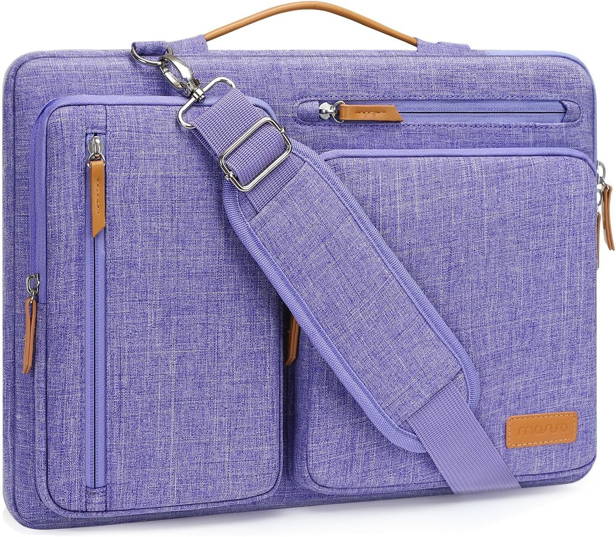 MOSISO 360 Protective Laptop Shoulder Bag,13 inch Computer Bags Compatible with MacBook Air M4 M3 M2 M1 2025-2018/Pro 13 2025-2016,Side Open Messenger Bag with 4 Zipper Pockets, Purple
