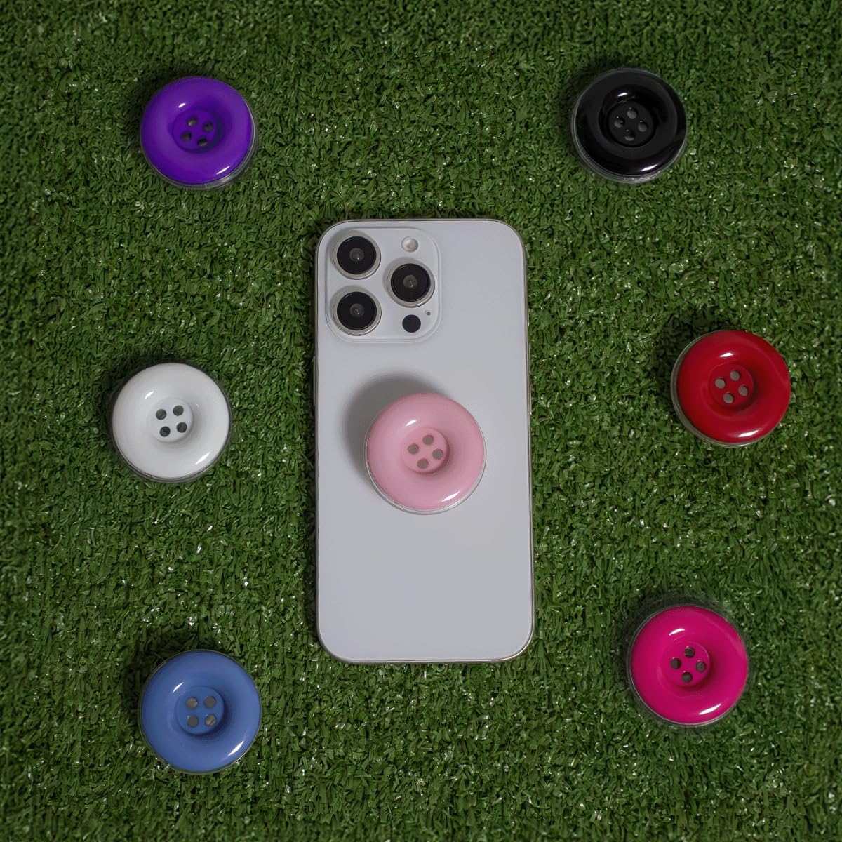 Solid Color Button Phone Grip – Minimalist Design, Durable and Lightweight, Grip and Stand for Smartphones (Baby Pink, Adhesive Type)