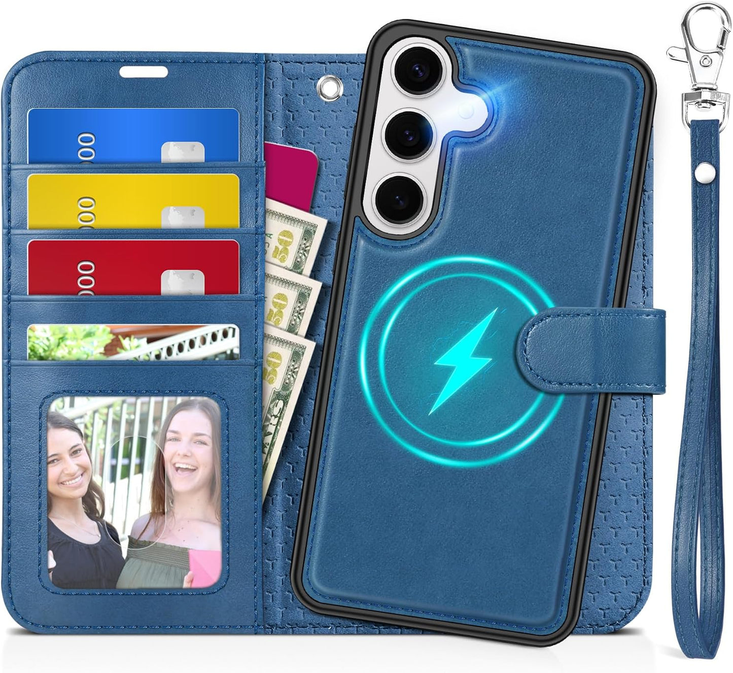 TUCCH Case Wallet for Galaxy S25, Removable [2 in 1] [Wireless Charging] Wrist Strap PU Leather Magnetic Stand RFID Blocking [4 Card Slots] Detachable Protective Folio for Galaxy S25 6.2", Light Blue