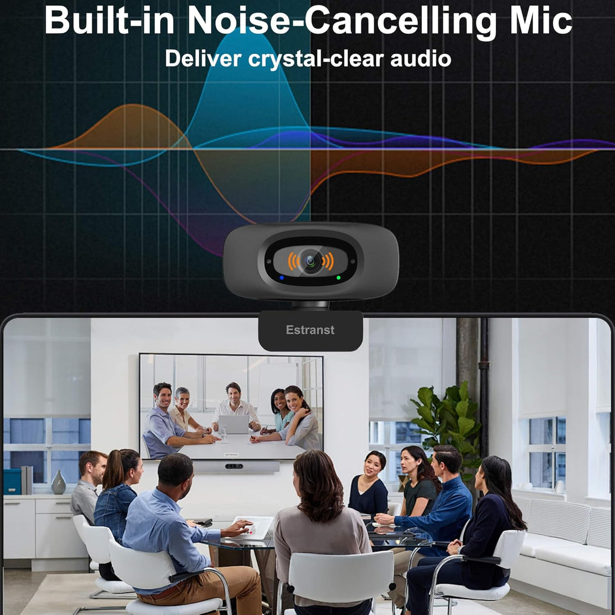 2K Quad HD Webcam with Privacy Cover & Noise-Canceling Microphone, Video Web Streaming Camera for PC Computer Desktop Laptop Mac Zoom Teams &More, 1pc USB C Adapter