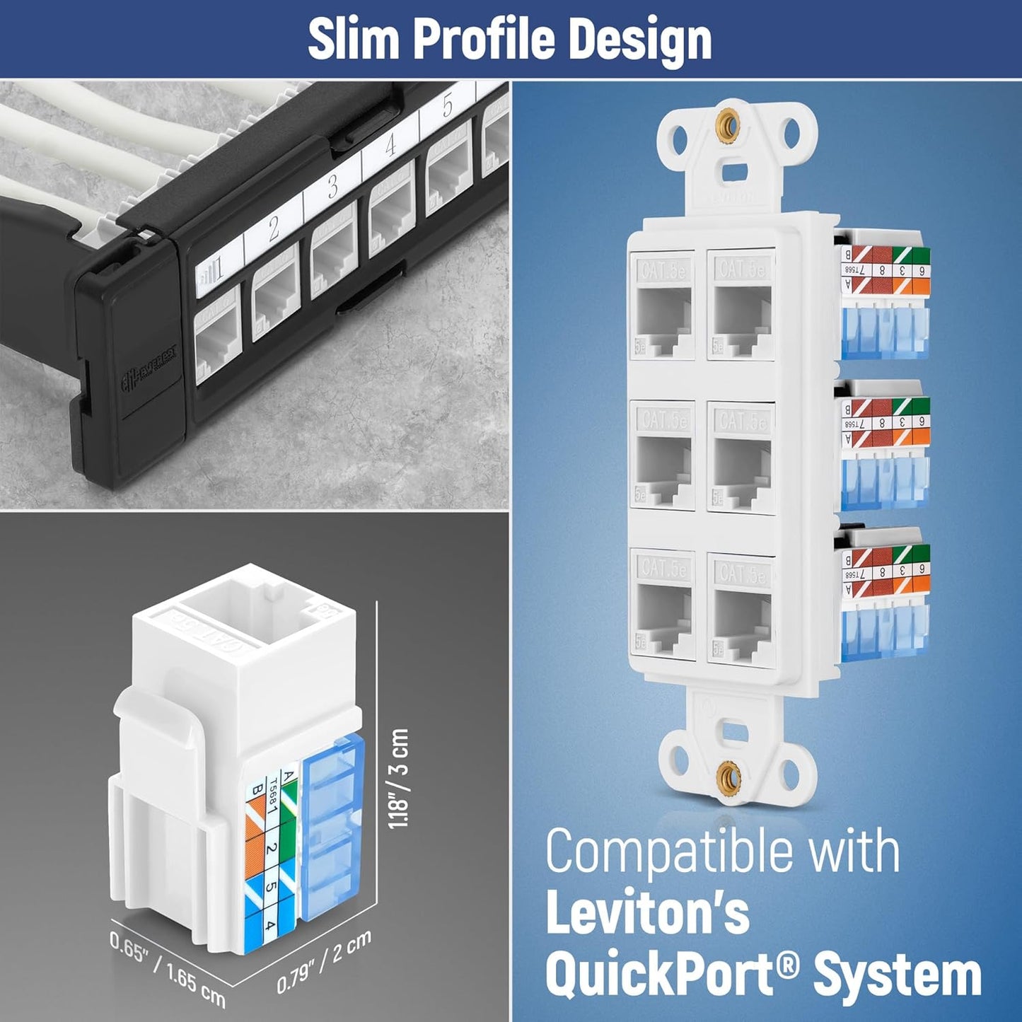 Everest 90° Angled RJ45 Cat5e Keystone Jacks 50-Pack in White - Slim Profile Female RJ45 Connectors - Cat 5e Keystone Jack - Compatible with 90° Angled Speed Termination Tool - easyJACK (B094WB91H3)