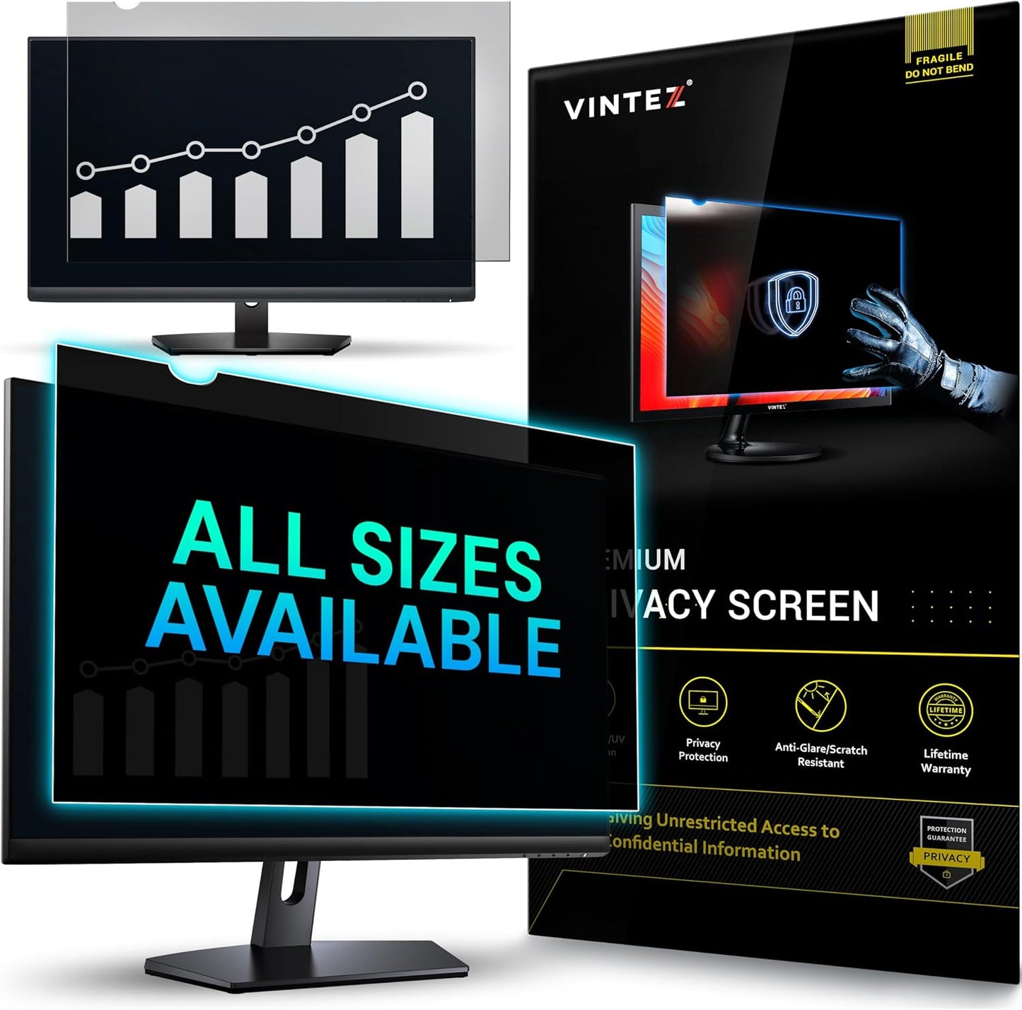 VINTEZ 23 Inch 16:9 Privacy Screen for Computer Monitor and Laptop - Anti Glare Protector Film Blue Light Filter Eye Protection - Computer Screen Privacy Shield, [1 Pack]